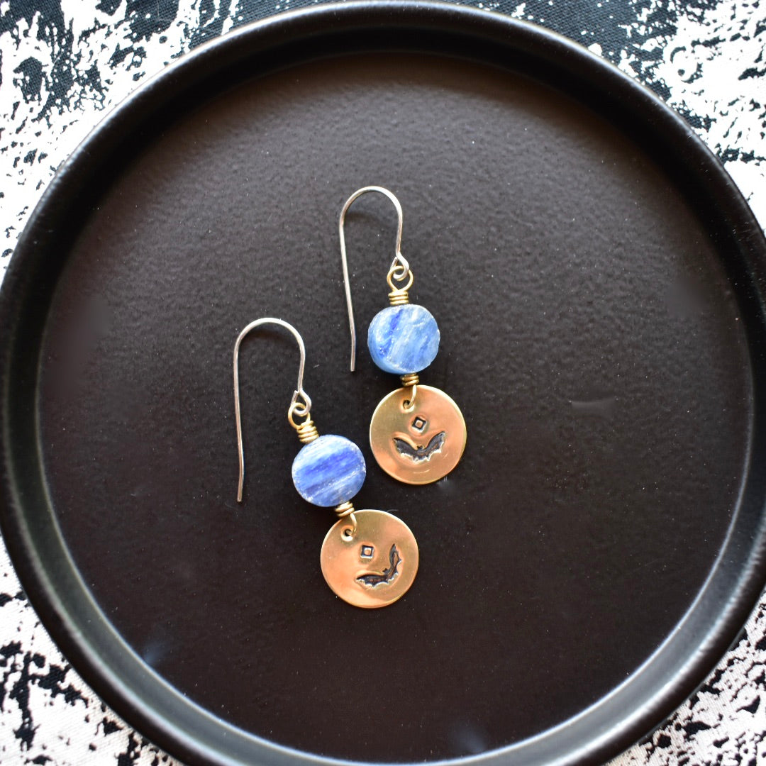 It's Frickin' Bats! Hand-stamped Bat + Gemstone Earrings