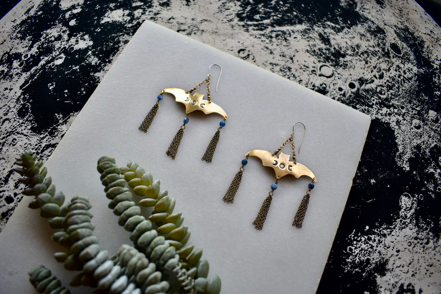 Brass Elements: Blue Kyanite Bat Earrings