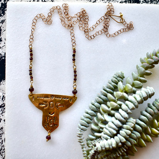 Brass Elements: Garnet "Bat" Necklace