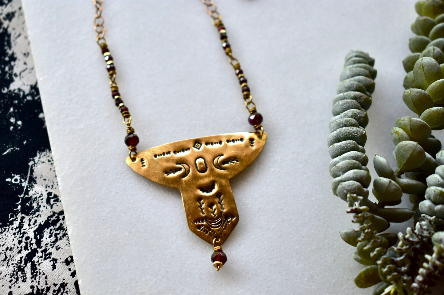 Brass Elements: Garnet "Bat" Necklace