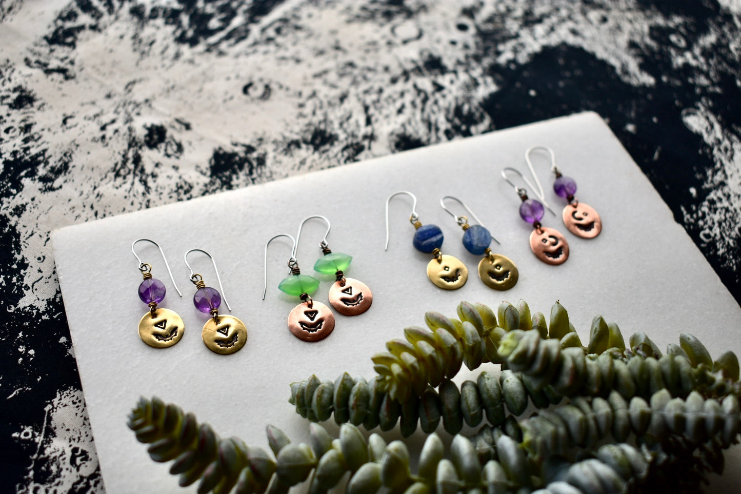 It's Frickin' Bats! Hand-stamped Bat + Gemstone Earrings