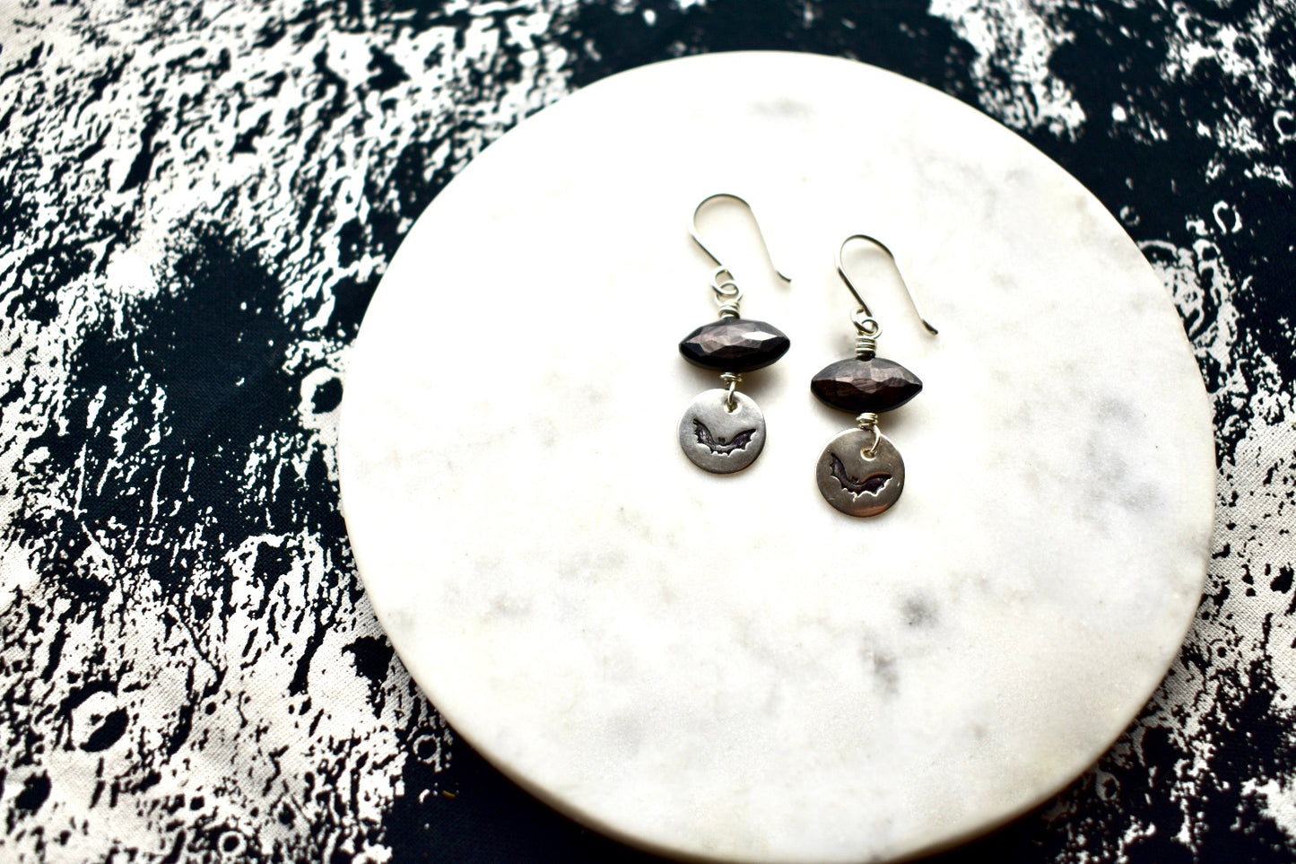 Silver Elements: Hypersthene Bat Earrings