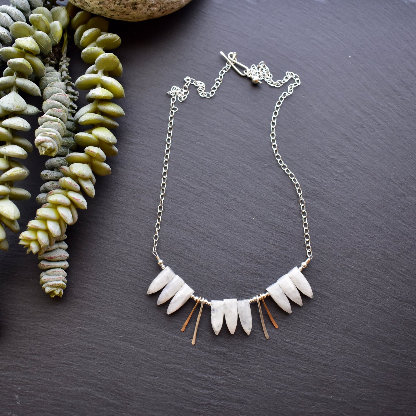 Sticks & Stones: Moonstone + Mixed Metal Necklace