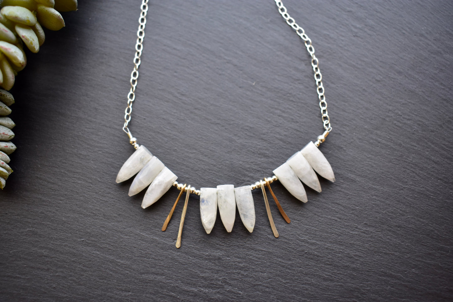 Sticks & Stones: Moonstone + Mixed Metal Necklace