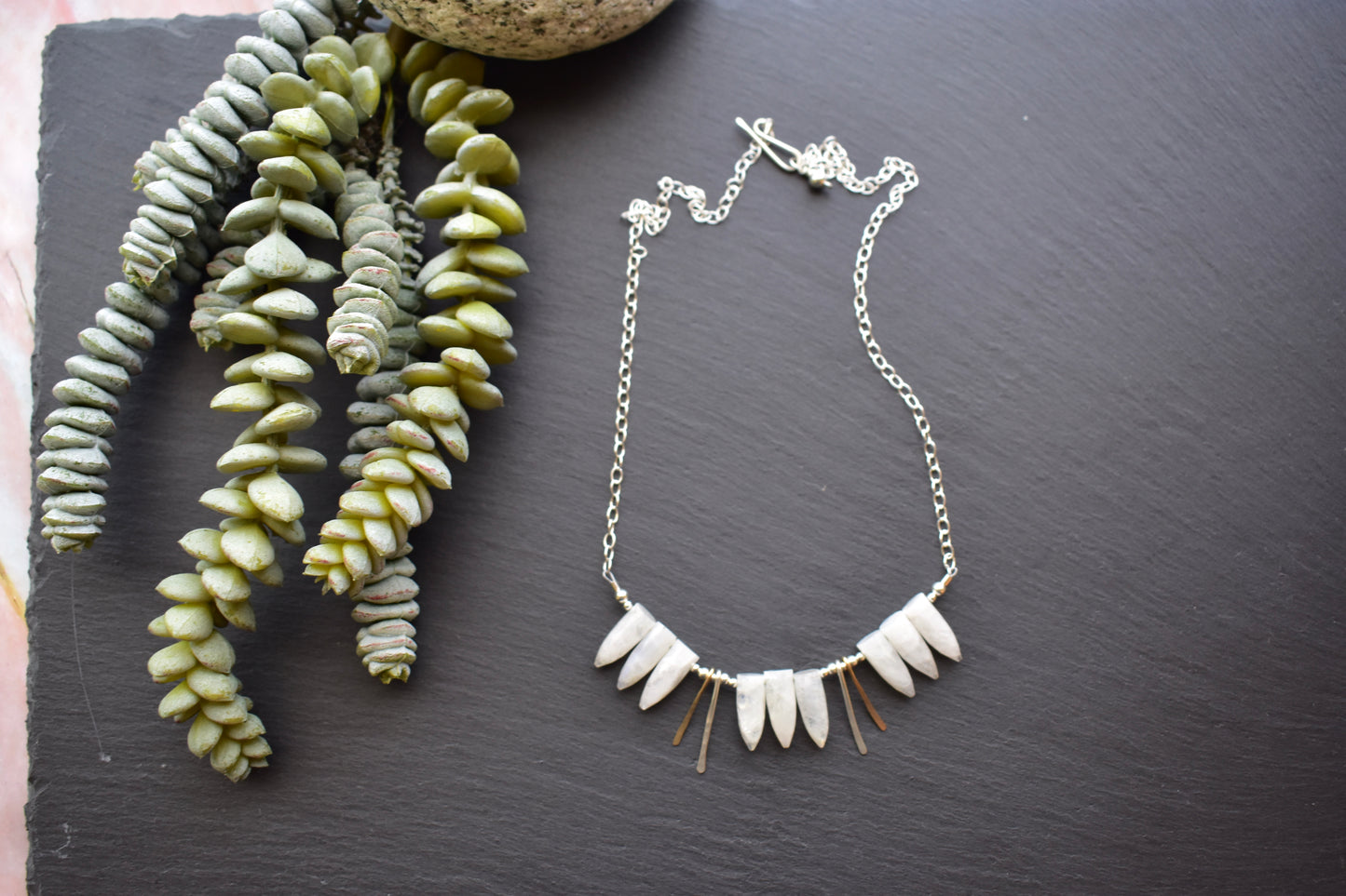 Sticks & Stones: Moonstone + Mixed Metal Necklace