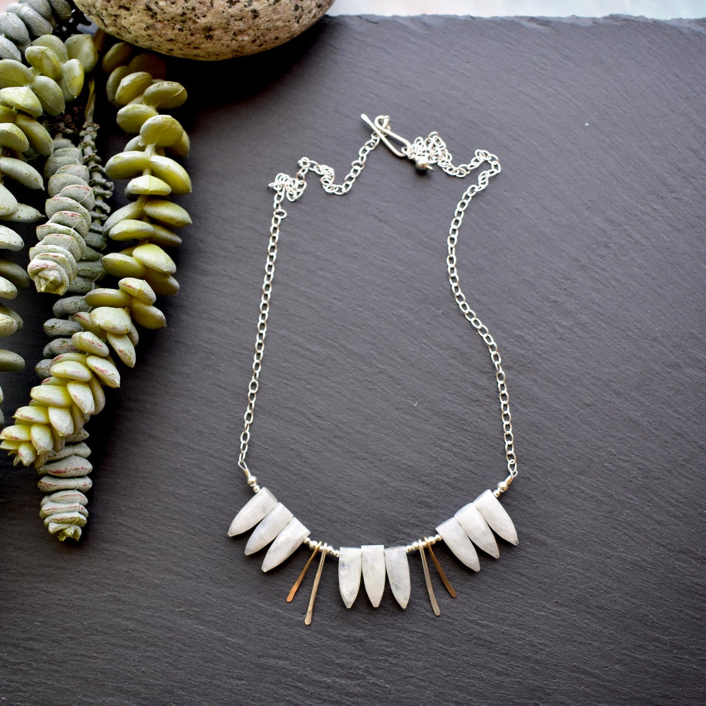 Sticks & Stones: Moonstone + Mixed Metal Necklace