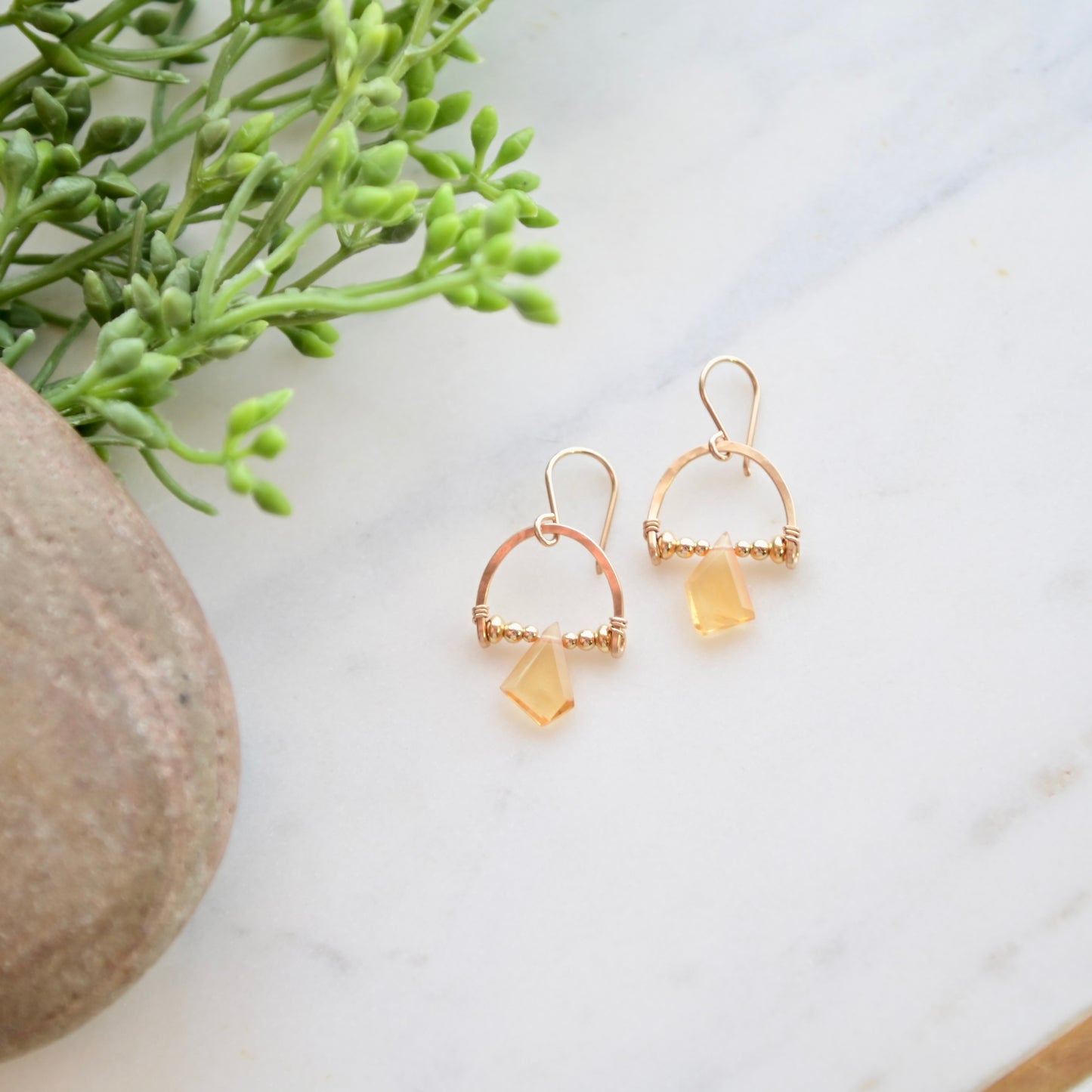 Hammered Hoops: Citrine + Gold Earrings