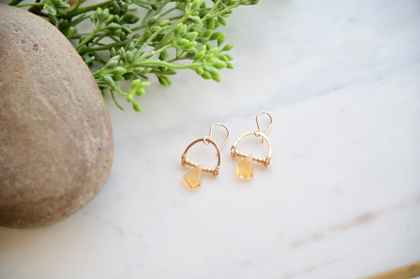 Hammered Hoops: Citrine + Gold Earrings