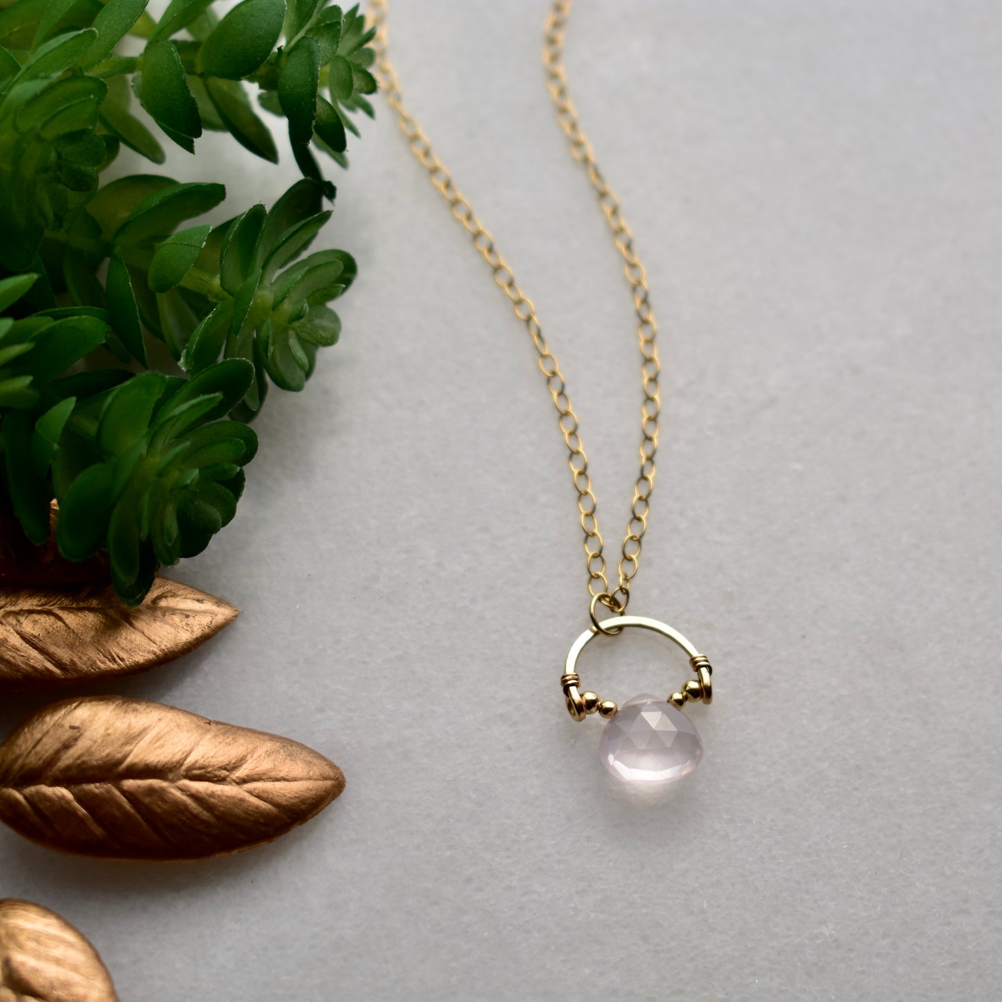 Hammered Hoops: Rose Quartz + Gold Necklace