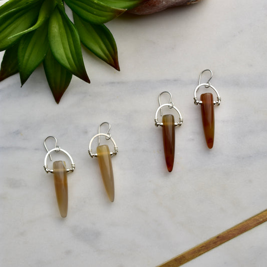 Hammered Hoops: Agate + Silver Earrings