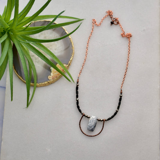 Hammered Hoops: Dendrite Opal + Copper Necklace