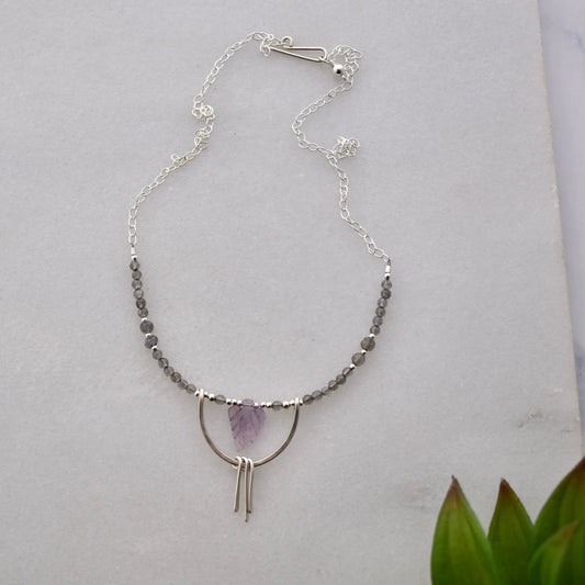 Hammered Hoops: Amethyst + Labradorite Necklace