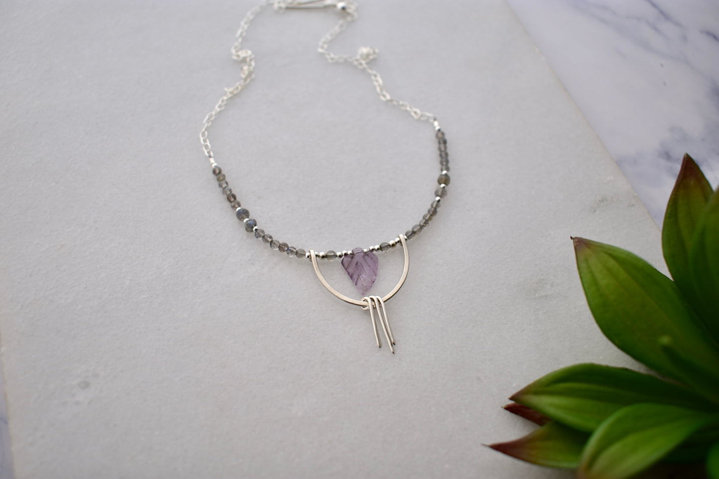 Hammered Hoops: Amethyst + Labradorite Necklace