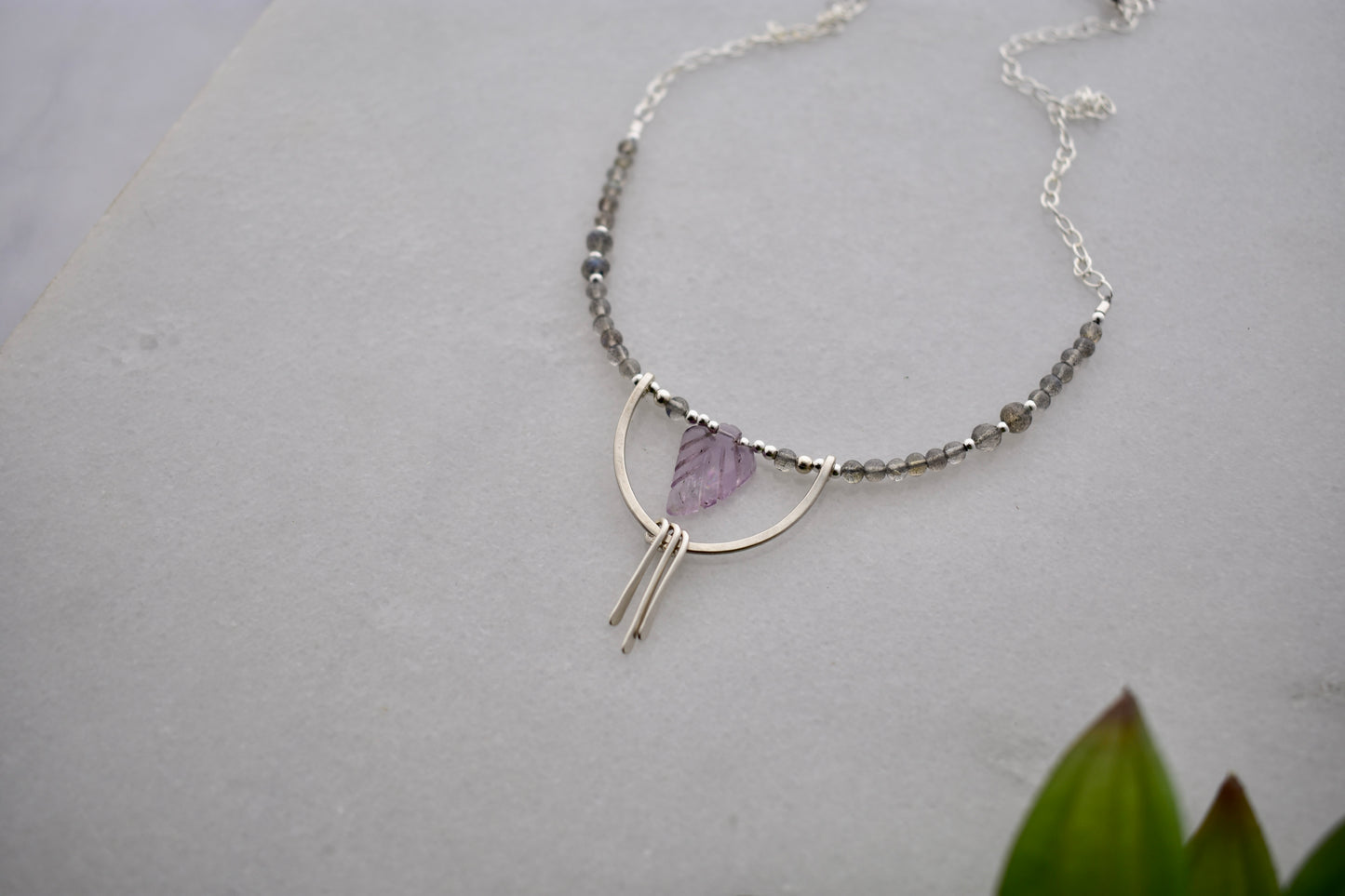 Hammered Hoops: Amethyst + Labradorite Necklace