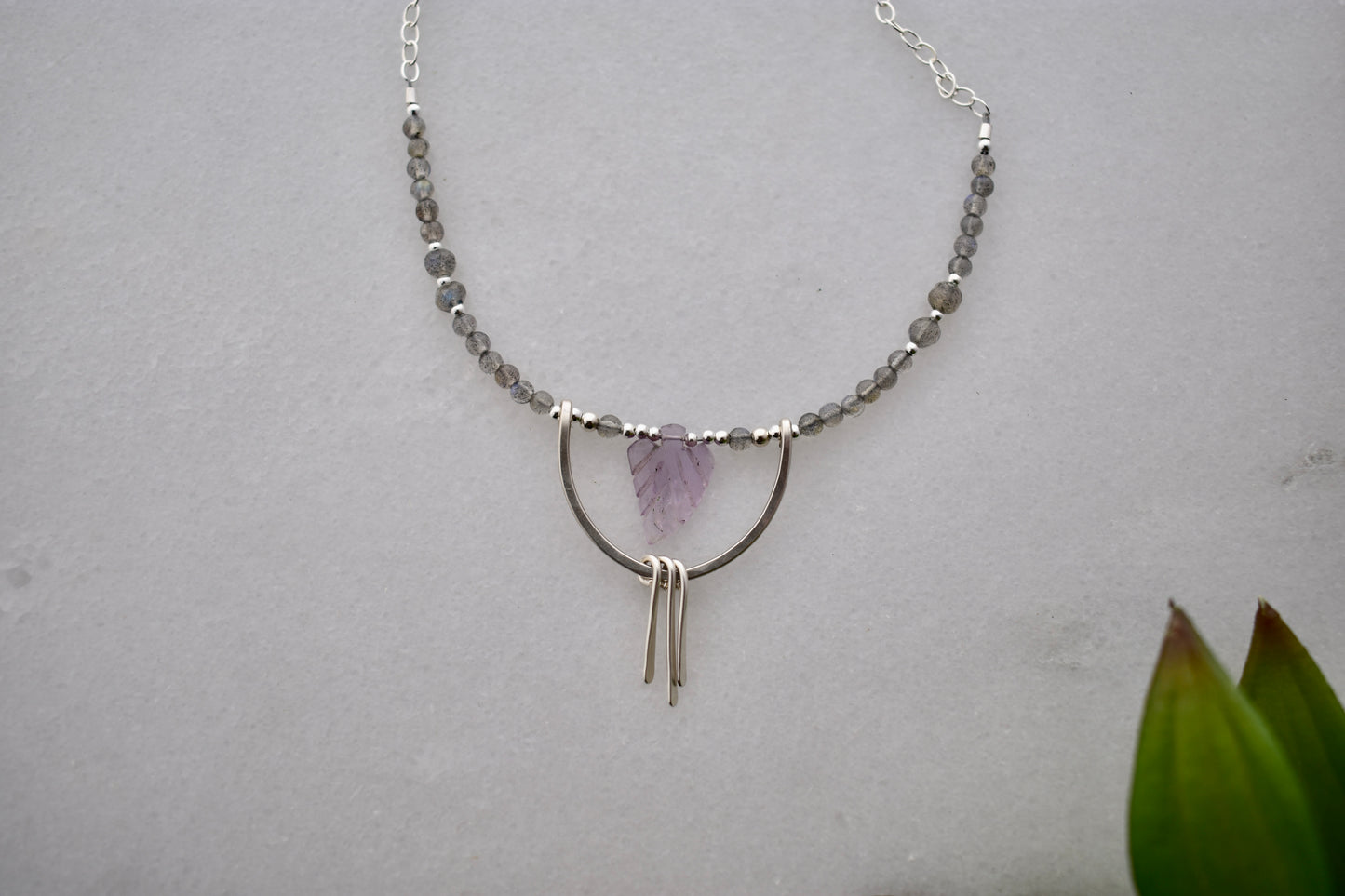 Hammered Hoops: Amethyst + Labradorite Necklace