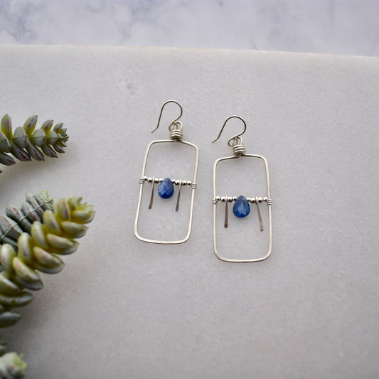 Hammered Hoops: Blue Kyanite + Silver Earrings