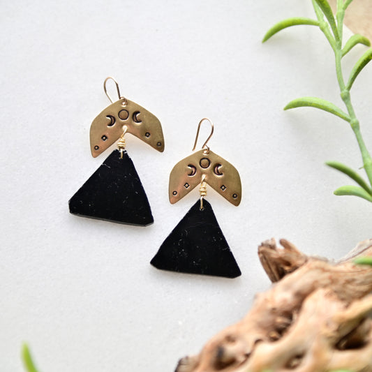 Brass Elements: Black Tourmaline Earrings