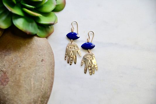 Gold Essentials: Lapis Lazuli + Gold Hand Earrings