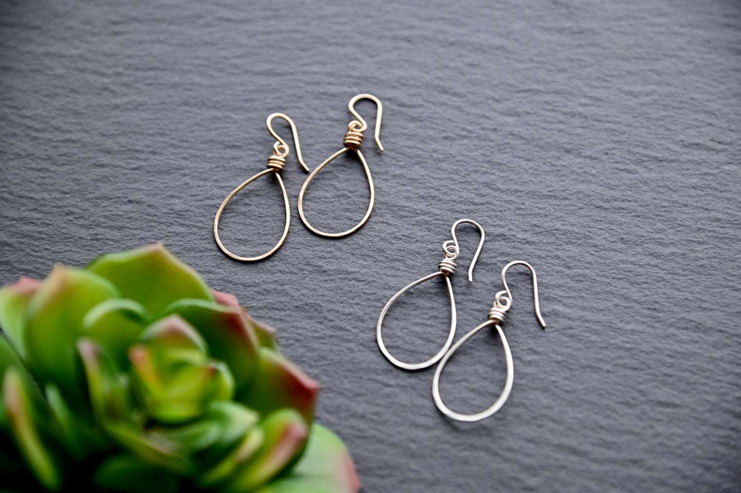 Hammered Hoops: Gold or Silver Teardrop Hoop Earrings