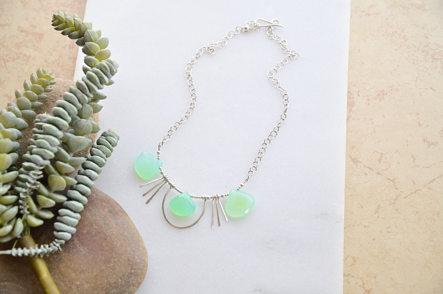 Sticks & Stones: Green Chalcedony + Silver Necklace