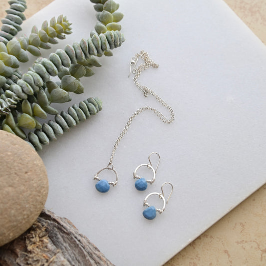 Hammered Hoops: Blue Opal + Silver  Necklace & Earrings