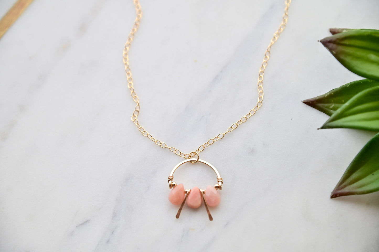 Hammered Hoops: Pink Opal + Gold Necklace