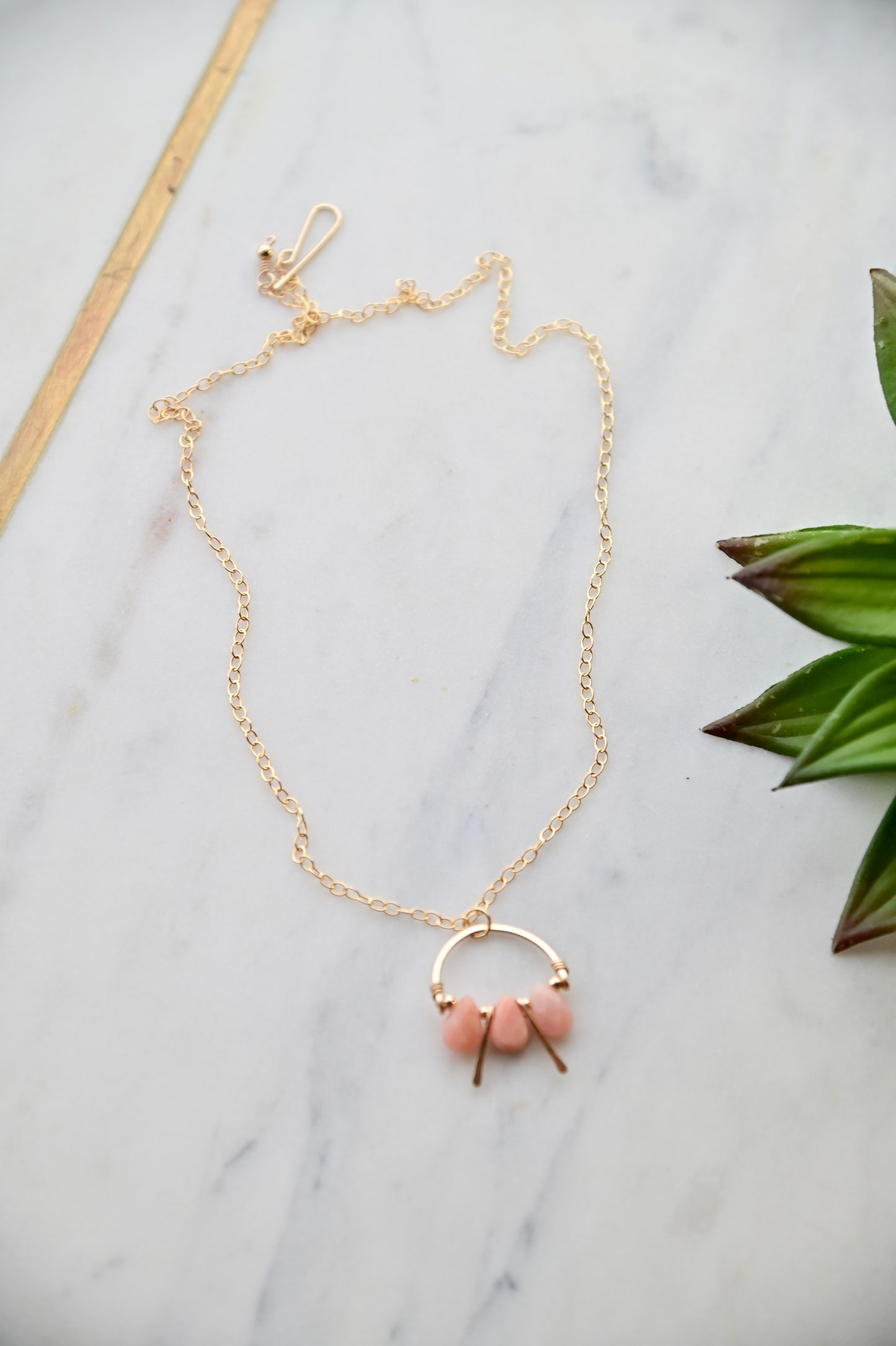 Hammered Hoops: Pink Opal + Gold Necklace