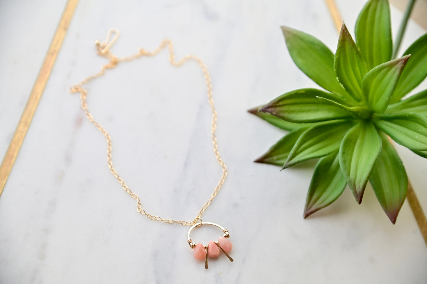 Hammered Hoops: Pink Opal + Gold Necklace