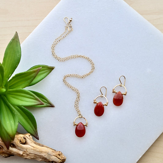 Hammered Hoops: Carnelian + Gold Necklace & Earrings