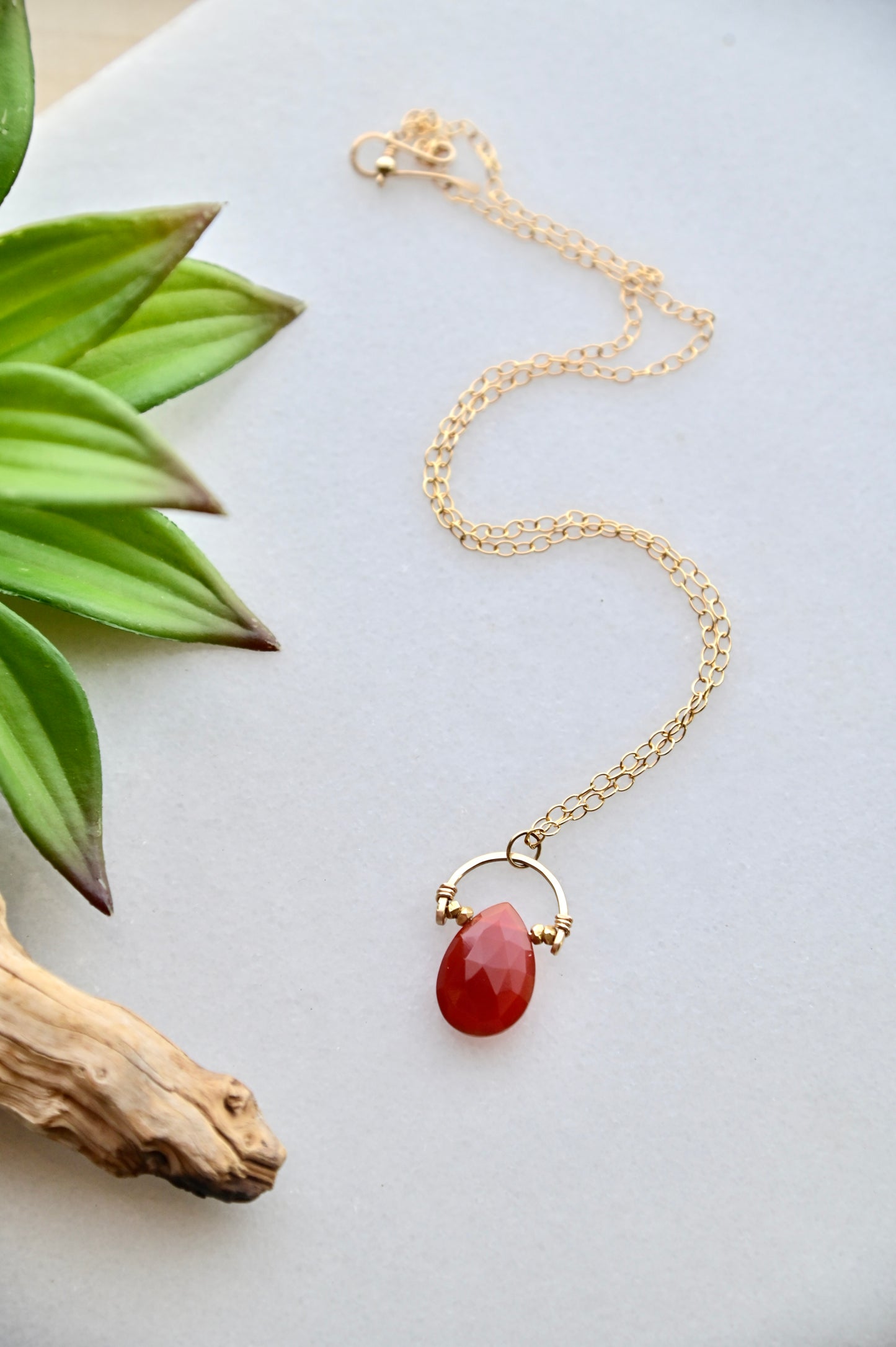 Hammered Hoops: Carnelian + Gold Necklace & Earrings