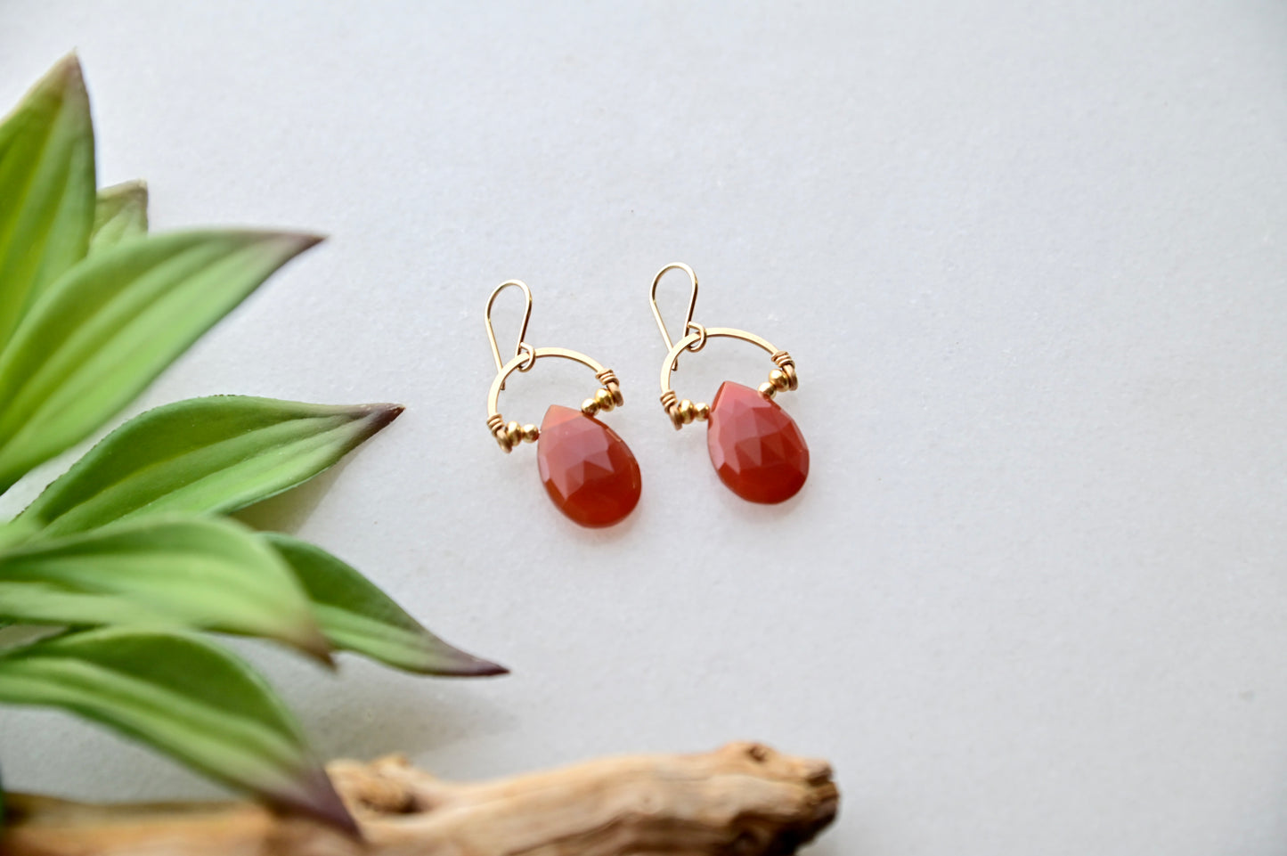 Hammered Hoops: Carnelian + Gold Necklace & Earrings