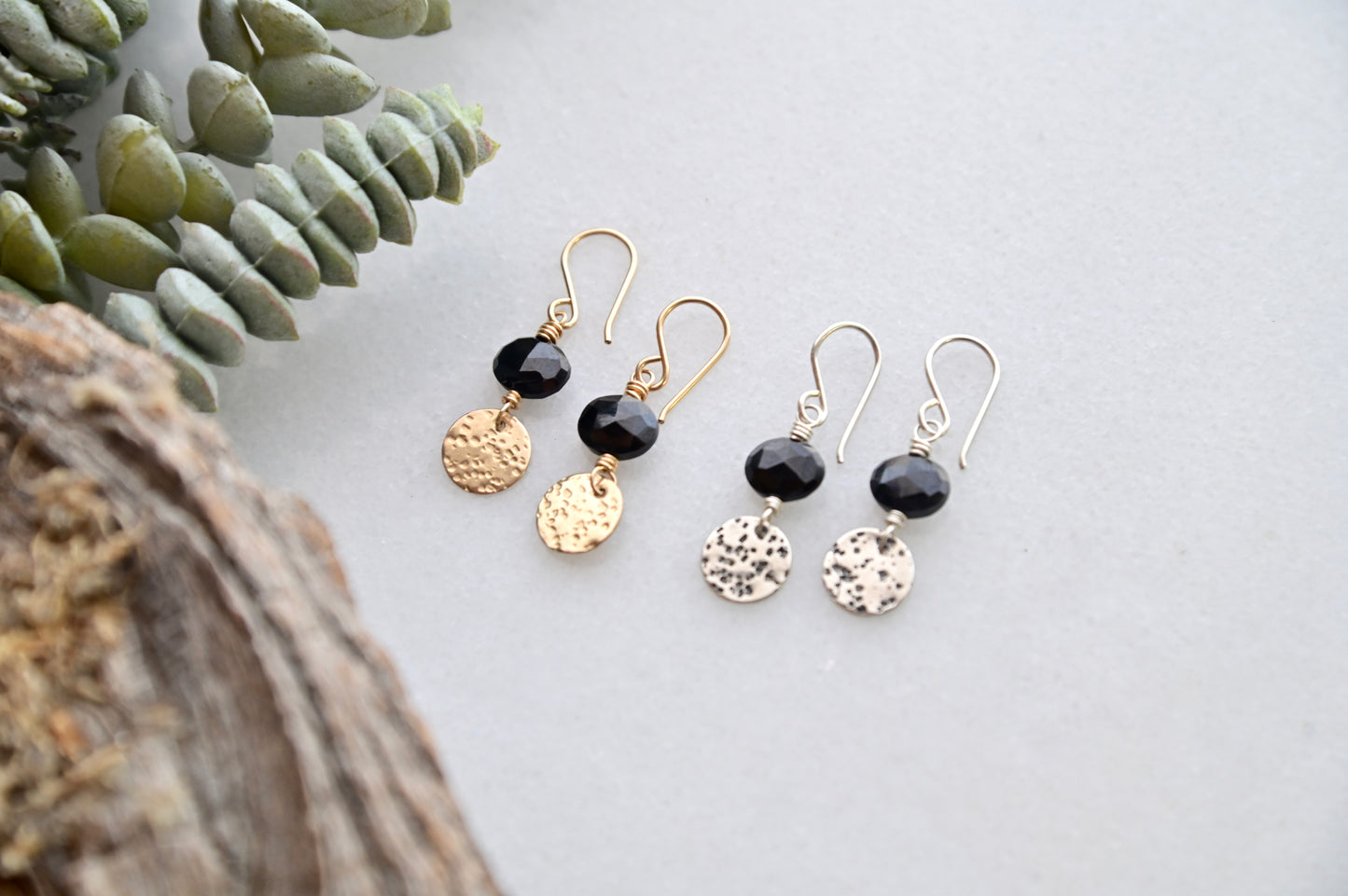 Black Onyx Mini Moon Earrings