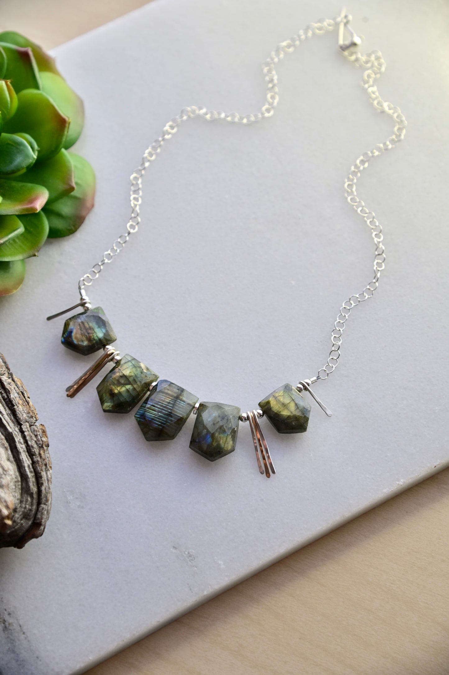 Sticks & Stones: Labradorite + Sterling Silver Necklace w/Gold accents