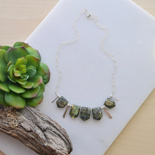 Sticks & Stones: Labradorite + Sterling Silver Necklace w/Gold accents