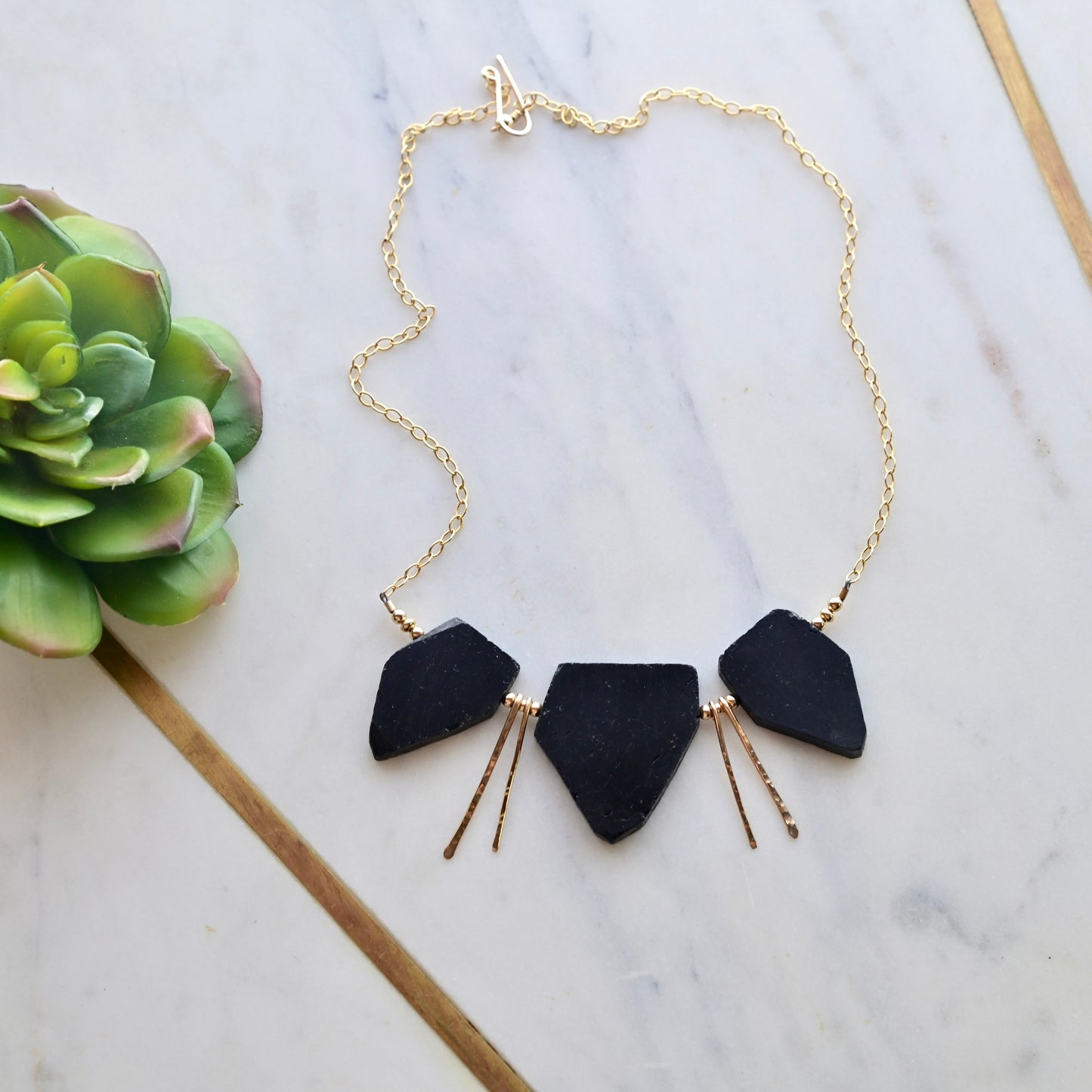 Sticks & Stones: Black Tourmaline + Gold Necklace