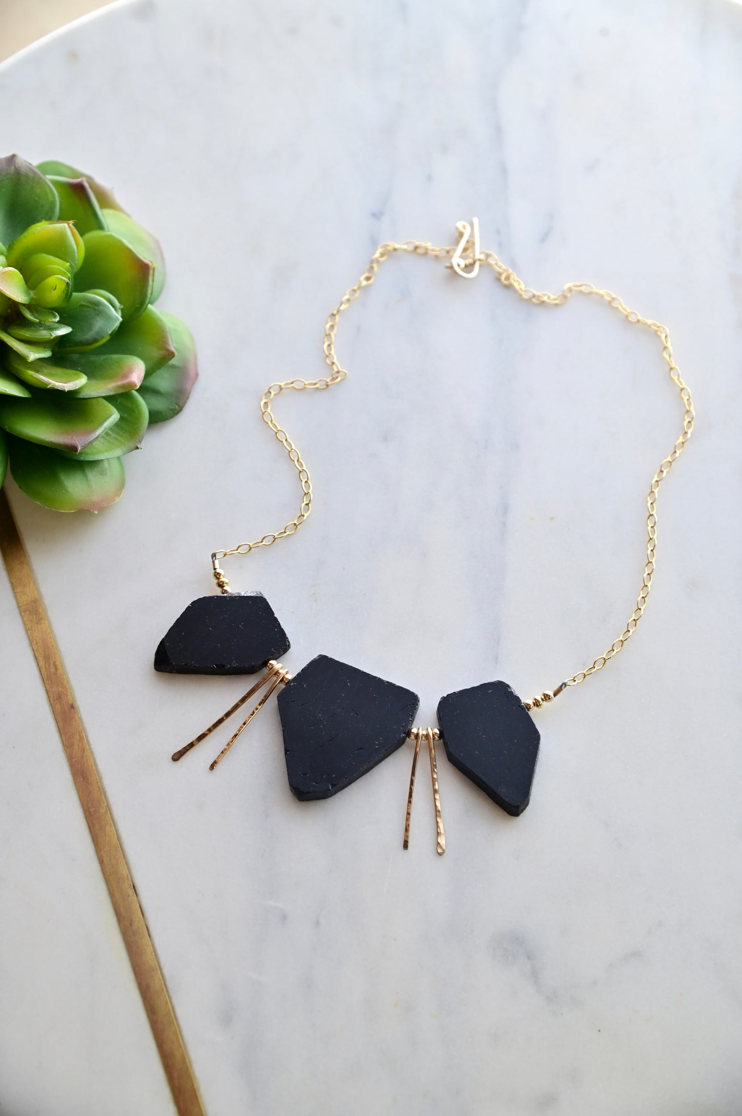 Sticks & Stones: Black Tourmaline + Gold Necklace