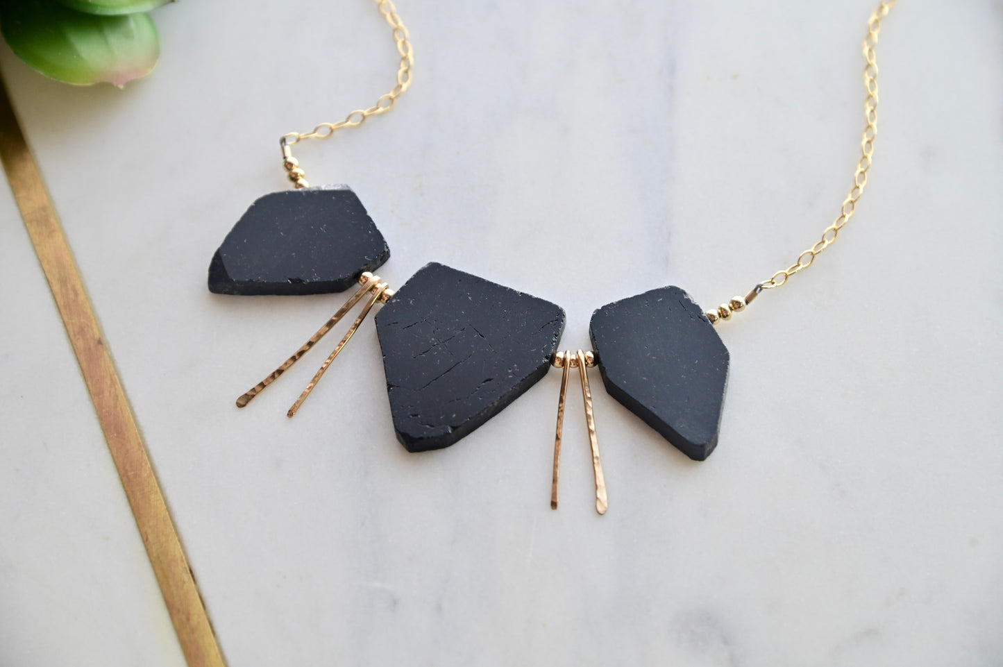 Sticks & Stones: Black Tourmaline + Gold Necklace