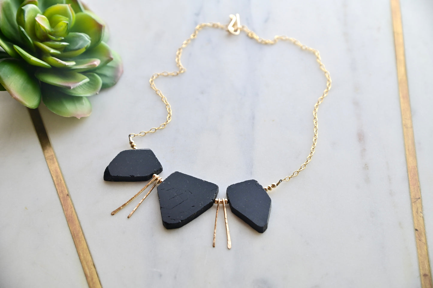 Sticks & Stones: Black Tourmaline + Gold Necklace