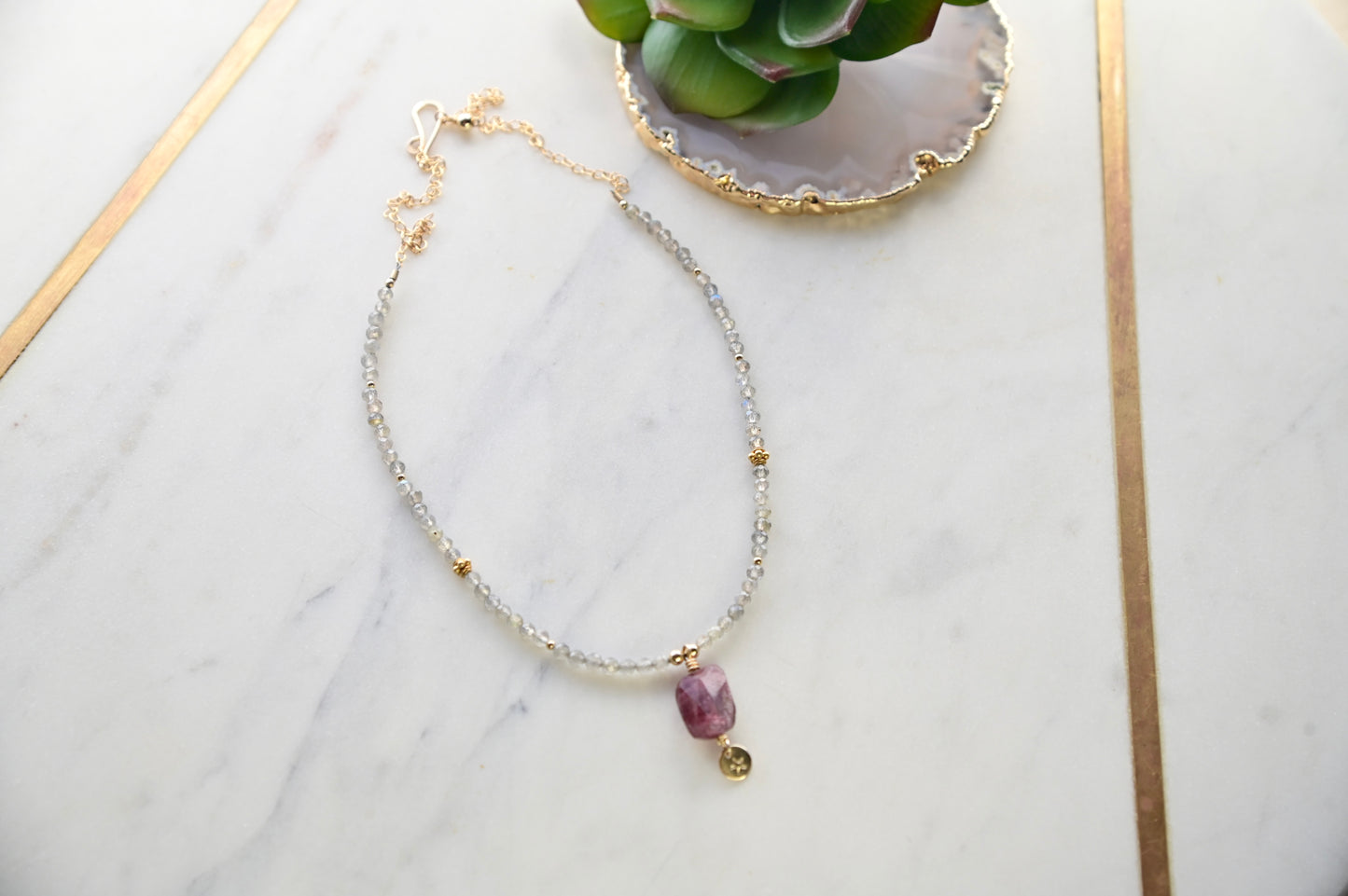 Gold Essentials: Pink Tourmaline + Labradorite Necklace