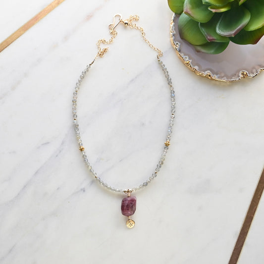 Gold Essentials: Pink Tourmaline + Labradorite Necklace