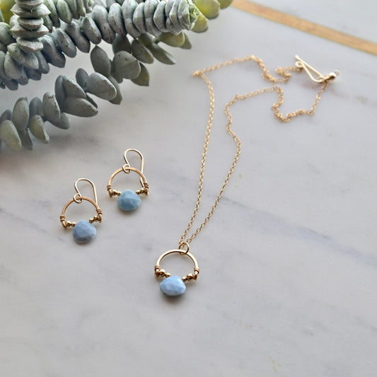 Hammered Hoops: Blue Opal + Gold Necklace & Earrings