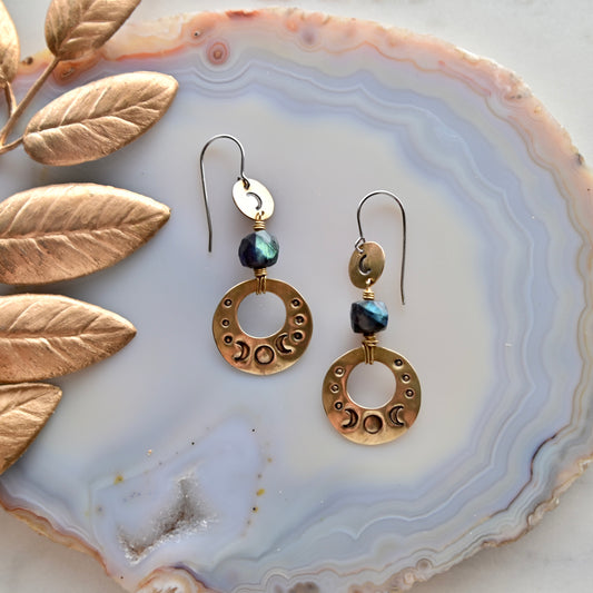 Brass Elements: Labradorite Earrings