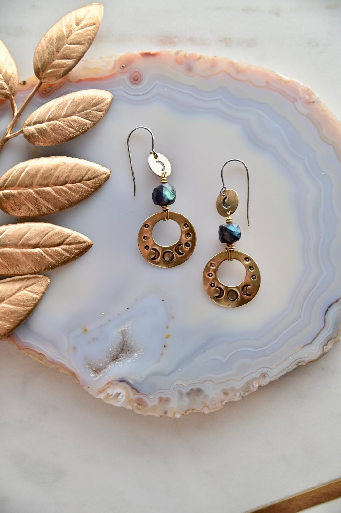 Brass Elements: Labradorite Earrings