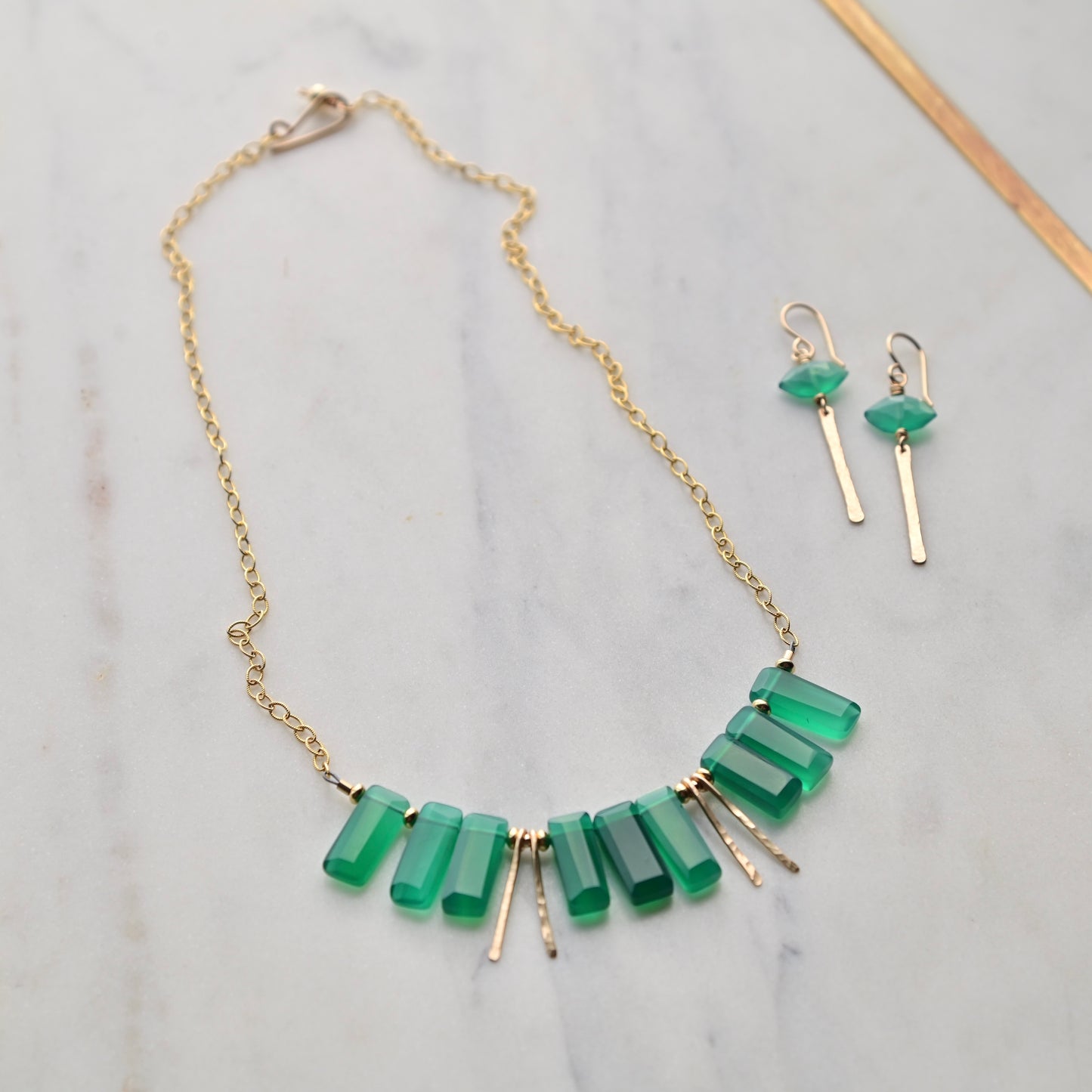 Sticks & Stones: Green Onyx + Gold Necklace + Earrings