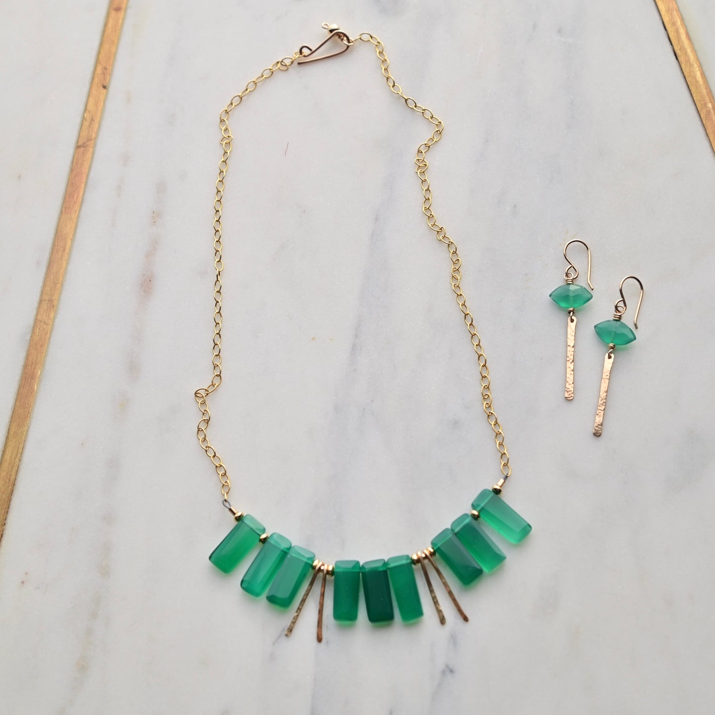 Sticks & Stones: Green Onyx + Gold Necklace + Earrings