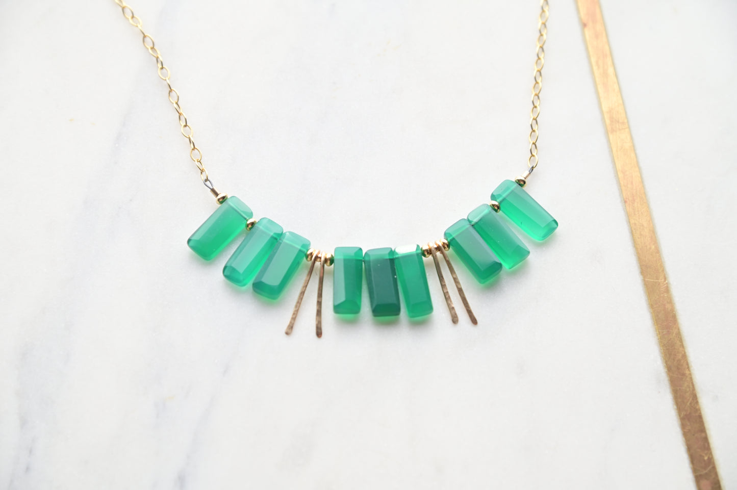 Sticks & Stones: Green Onyx + Gold Necklace + Earrings