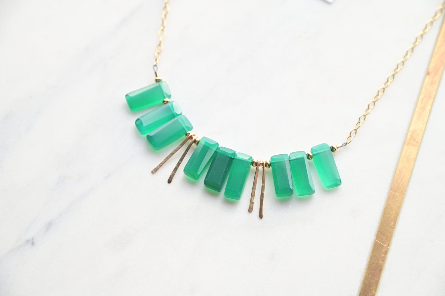 Sticks & Stones: Green Onyx + Gold Necklace + Earrings