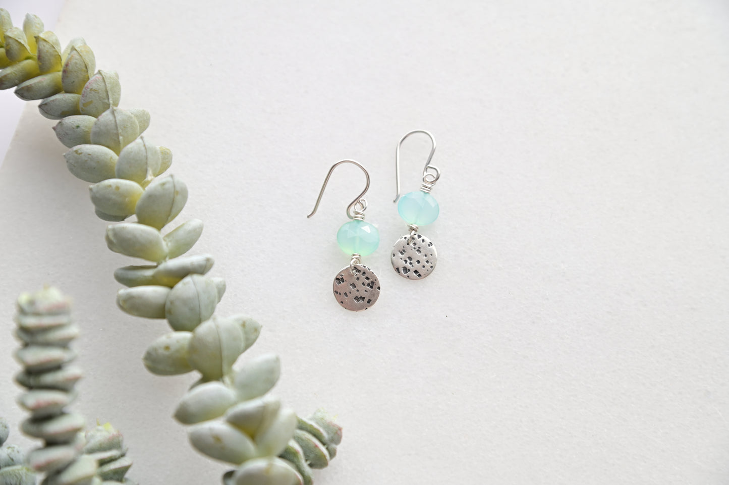 Blue Chalcedony Mini Moons Gemstone Earrings