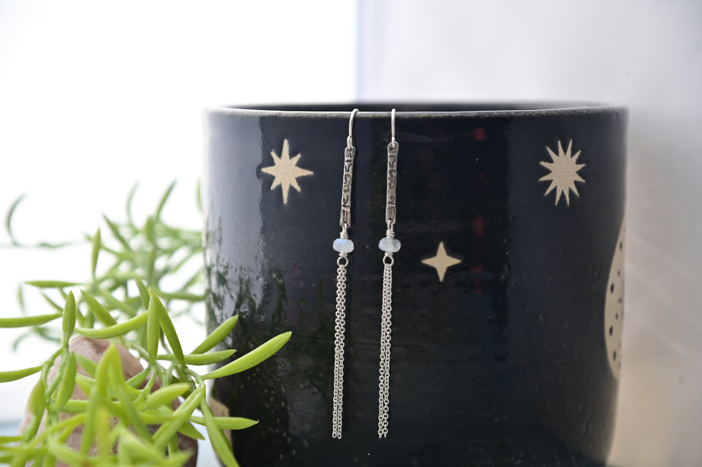 Sticks & Stones: Moonstone + Silver Earrings