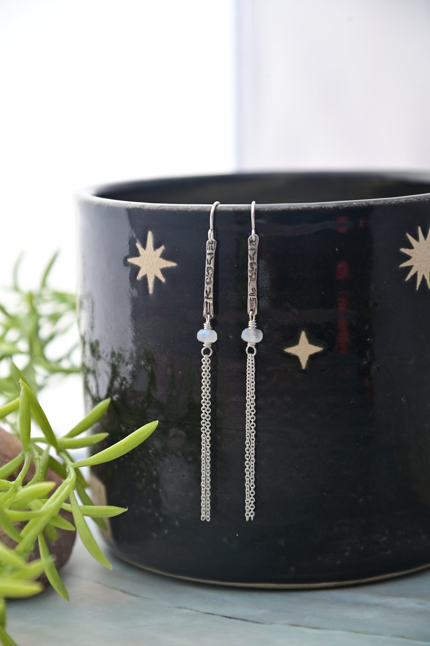 Sticks & Stones: Moonstone + Silver Earrings